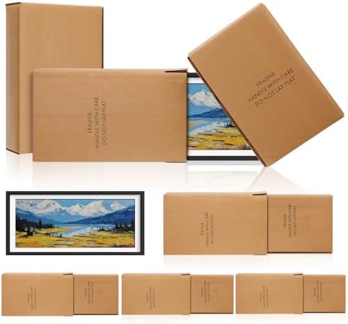 Fuyoooo 8 Pcs Picture Shipping Boxes for 12 x 8 Inch Picture Adjustable - up to 23 Moving Box for Frames Mirror Corrugated Cardboard Box for Small Business Mailing Packaging Storage Supplies