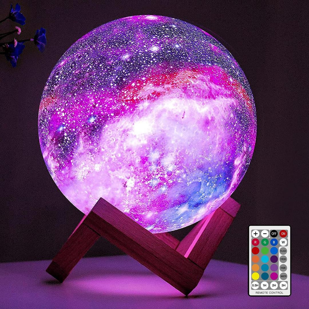 BRIGHTWORLD Moon Lamp Galaxy Lamp 5.9 inch 16 Colors LED 3D Moon Light, Remote & Touch Control Moon Night Light Gifts for Girls Boys Kids Women BirthdayWooden Base