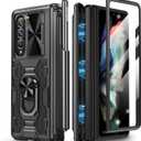 Caka for Z Fold 3 Case, Galaxy Z Fold 3 Case with Pen Holder & Hinge Protection, Camera Cover & Kickstand with Built-in 360Rotate Ring Stand Magnetic Protective Case for Samsung Galaxy Z Fold 3-Black