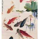 Ofat Home Chinese Ink Painting Koi Fish & Lotus Doorway Curtain Japanese Noren Lightweight Decorative Curtain for Apartment & Closet, 33.5" x 59"