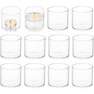 Floating Candle Tea Light Holders - Clear Glass Votive Tealight Candle Holder as Candlelit Dinner Wedding Party Events Birthday Reception Centerpiece Accessories, Holiday Decor, 10pcs+Extra 2