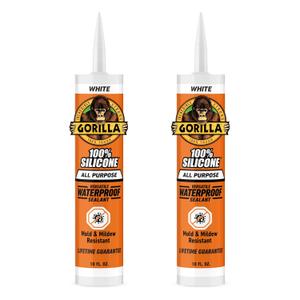 Gorilla 100% Silicone Sealant All Purpose, 10 Ounce Cartridge, White (Pack of 2)
