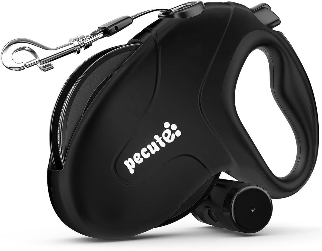Pecute 32ft Retractable Dog Leash with Poo Bag Holder, Chew Proof Dog Leash with 360° TangleFree Extended, AntiSlip Handle & Quick Brake Button, Suitable for Dogs Up to 110lbs in Weight