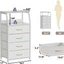 Furnulem Tall 4 Drawers Dresser, Vertical Storage Tower for Bedroom, Hallway, Entryway, Nursery, Closet Organizer, Nightstand Bedside Table Furniture, Sturdy Steel Frame, Wood Top, White