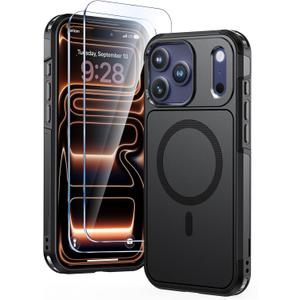 Lanhiem Magnetic for iPhone 17 Pro Case, with [2 Pcs Screen Protector] [Compatible with MagSafe] Shockproof Heavy Duty Military Grade Protective Phone Case Cover for iPhone 17 Pro (Black)
