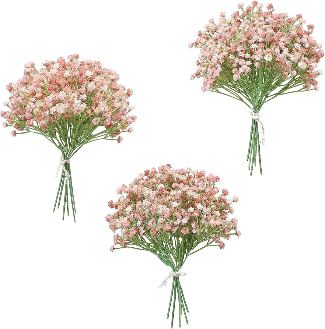 Floroom 18pcs Artificial Babys Breath Gypsophila Greenery Sprays, Real Touch Dusty Rose Blush Pink Fake Flowers for Wedding Bouquets Centerpieces Floral Arrangements and Decorations