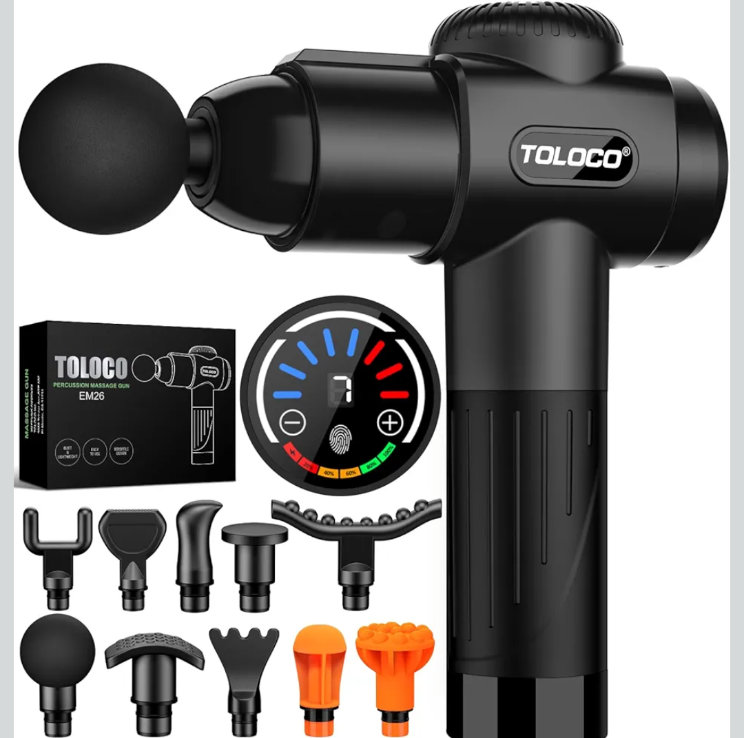 TOLOCO Massage Gun, Deep Tissue Back Massage for Athletes for Pain Relief, Percussion Massager with 10 Massages Heads & Silent Brushless Motor, Christmas Gifts for Women, Men, Black