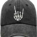 Halloween Skeleton Black Hat Beanie Skull Baseball Cap Embroidered Finger Bone Adjustable Mesh Hat for Men Women