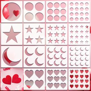 16 Pcs Reusable Painting Stencils for Adults, 4 Sizes Heart Moon Star Circle Templates for DIY Crafts, Drawing on Canvas, Wood, Fabric, Wall Decor (Not a Toy)