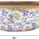 13in. Tuscan Ceramic Blue Scroll Decorative Bowl