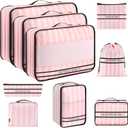 9 Set Packing Cubes Luggage Packing Organizers for Travel Accessories Space Saving Travel Bags for Carry On, Lightweight Mesh Zipper, Clothes, Shoes and Laundry Bag, Suitcases (Pink Streak)