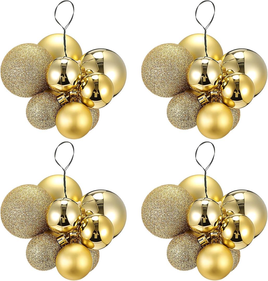 Leinuosen Christmas Ball Ornaments for Christmas Tree Hanging Decoration 1.6"/2.4" Glitter Xmas Ball Decoration for Home Xmas Tree Holiday Wreath Garland Party Decor (Gold, 4 Sets)