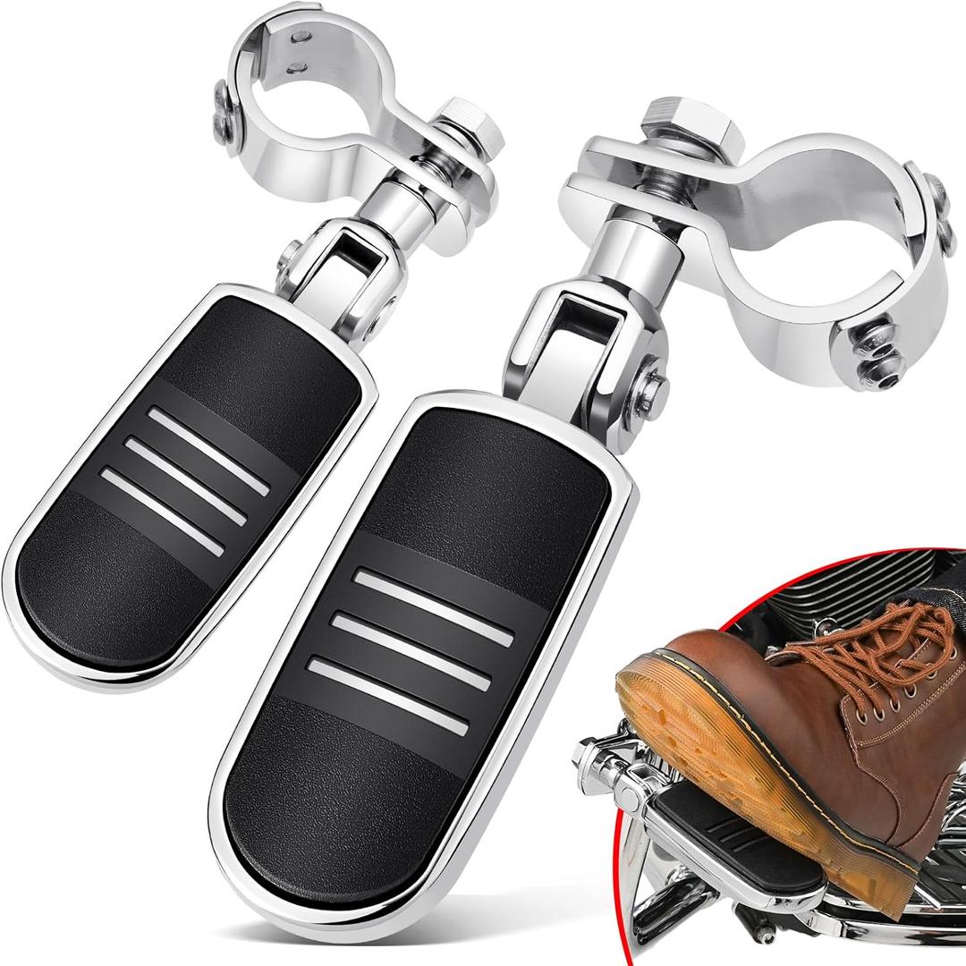 Benlari 3-Piece Highway Pegs with Mount Clamp Kit Motorcycle Footpegs 1-1/4in 32mm Fit for Harley Davidson for BMW for Honda for Suzuki for Kawasaki Engine Guards Crash Bars Style 01 Chrome