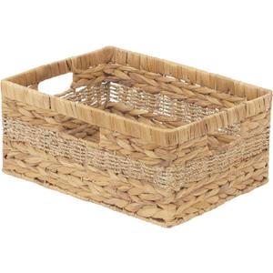 StorageWorks Large Rectangular Wicker Basket, Water Hyacinth and Seagrass Storage Basket with Built-in Handles, 1 Pack