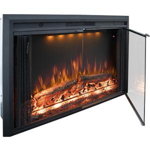 Benrocks 50'' Electric Fireplace Inserts with Glass Door, Recessed Wall Electric Fireplace Heater with Fire Crackling Sound, Adjustable Top Light & Flame Speed, Overheating Protection, 750/1500W Black