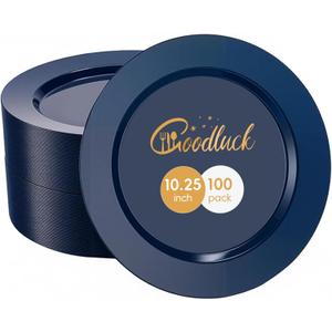 Goodluck 100PCS Navy Blue Plastic Plates, 10.25 Inch Dinner Plate Heavy Duty Disposable Plastic Plates for 100 Guests Party, Wedding, Birthday & Daily Use and New Year Events