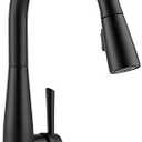 Delta Essa Matte Black Kitchen Faucet with Pull Down Sprayer, Modern Single Hole Kitchen Sink Faucet, Single Handle, Matte Black 9113-BL-DST