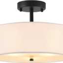 12.6" Semi Flush Mount Ceiling Light Fixture, 3-Light Black Drum Flush Mount Light Fixtures with White Fabric Shade, Modern Close to Ceiling Lights for Living Room Bedroom Hallway Entryway Foyer