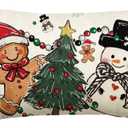 AVOIN colorlife Snowman Christmas Tree Gingerbread Man Throw Pillow Cover, 12 x 20 Inch Seasonal Winter Holiday Cushion Case Decoration for Sofa Couch (White)