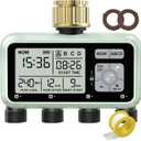 Watering Timer 4 Zone with Brass Inlet, Sprinkler Timer, Programmable Garden Outdoor Hose Faucet Timers with Rain Delay/Manual/Automatic Watering System, Water Hose Irrigation Timers 4 Outlet