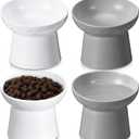 Tanlade 4 Pcs Ceramic Raised Cat Bowls, Elevated Tilted Cat Bowl, Stress Free, Backflow Prevention, Dishwasher and Microwave Safe for Indoor Kitten, Puppies(White and Grey)