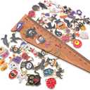 215Pcs Keychain Making Kit with 124 Charms 22 Keychain Clips, Extender Chains and Piler, Halloween Ghost Bat Witch Hat Charms for DIY Crafts Supplies & Jewelry Making Women Bag Party Favor Gifts