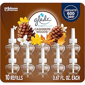 Glade PlugIns Refills Air Freshener, Scented and Essential Oils for Home and Bathroom, Cashmere Woods, 6.7 Fl Oz, 10 Count