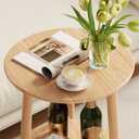 Round End Table,Solid Wood Small Round Table with Lower Shelf,Round Side TableNightstand for Small Spaces,Living Room,Bedroom(Natural)