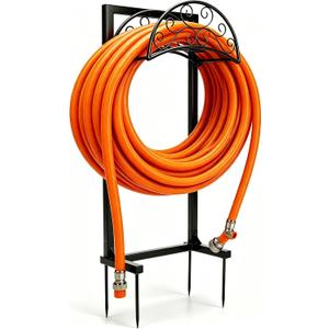 Garden Hose Holder, Heavy Duty Stainless Steel Garden Hose Reel with Triangle Reinforcement, Supports 150 ft Hose, 45-Inch Ergonomic Water Hose Stand for Outside, Black