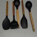 Kitchen Utensils Set, Silicone Cooking Utensils Set,Non-Stick Silicone Spatula Set with Natural Acacia Hard Wood Handle, 5 Piece, Upgraded Thickened Cookware (Black)