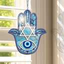 FLAGWIX Hanukkah Gifts for Women Men - Double Layered Hanging Suncatcher 6 in - Birthday Spiritual Good Luck Housewarming Gifts for Mom Dad Friends, Hamsa Hand Fatima Home Garden Decor