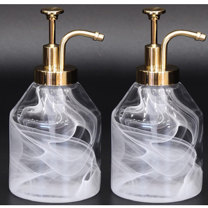 Bathroom Soap Dispenser Set 2pcs Glass Soap Bottle with Smooth Action Rust-Free ABS Pump,Luxury Kitchen Dish Soap Dispenser for Liquid Hand Lotion,Syrup-12.7Oz,Gold
