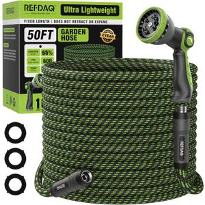 Garden Hose, Flexible Ultra Lightweight Durable, Kink-Free Water Hose with 10 Function Sprayer - Non-Shrinking, Easy to Store, All-Weather, High-Pressure (50FT) (Green)