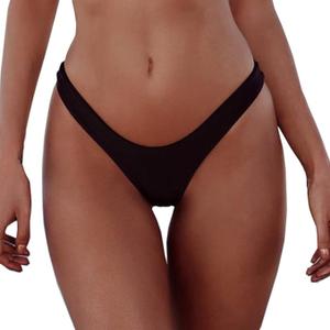 SherryDC Women's Sexy Cheeky Thong Brazilian Cut Low Rise High Leg Bikini Bottom (560-Black), Small