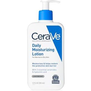 CeraVe Daily Moisturizing Lotion for Dry Skin, Body Lotion & Face Moisturizer with Hyaluronic Acid and Ceramides, Daily Moisturizer, Fragrance Free, Oil-Free, 12 Ounce
