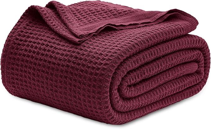100% Cotton Blankets Throw Size for Bed - Waffle Weave Blankets for Summer, Lightweight and Breathable Soft Woven Blanket for Spring (Brown, Throw (50" x 60")
