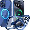 Magnetic for iPhone 15 Pro Case with Invisible Stand[Compatible with MagSafe][Full Camera Lens Protector] Shockproof Not Yellowing Clear Slim Soft for Women Men