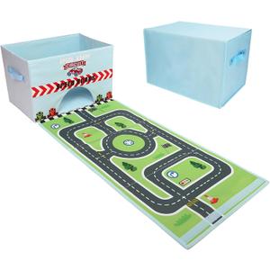 Toy Cars Garage Box - 2 in 1 Toy Storage Car Toys Storage Box with Speed Roads (Not Included Cars)-Sky Blue
