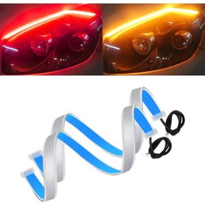 Qasim 12inch LED Strip Red+Yellow Daytime Running Lights 30cm Flowing Sequential Turn Signal Guide Warning Light Auto Car Motorcycle Accessories 2-Pack