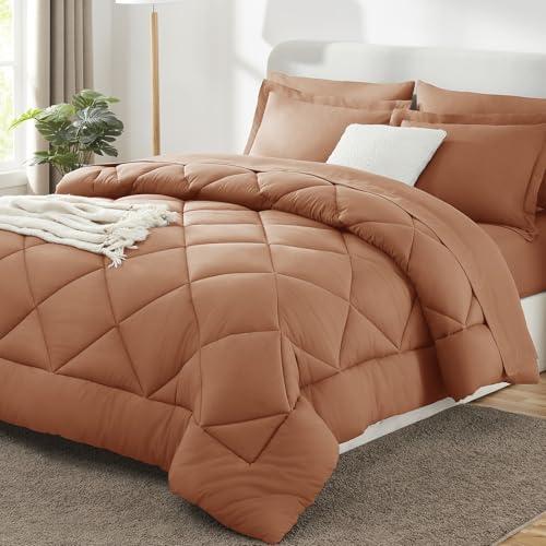 CozyLux Queen Comforter Set Pumpkin - Bed in a Bag Queen Size 7 Pieces, Luxury Soft Bed Set for All Seasons, Bedding Set with Down Alternative Comforter, Sheets, Pillowcases & Shams