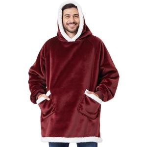 Bedsure Blanket Hoodie, Wearable Blanket Hoodie as Gifts for Mom, Birthday Gifts for Women Kids Teens Sherpa Sweatshirt, Burgundy, Oversized
