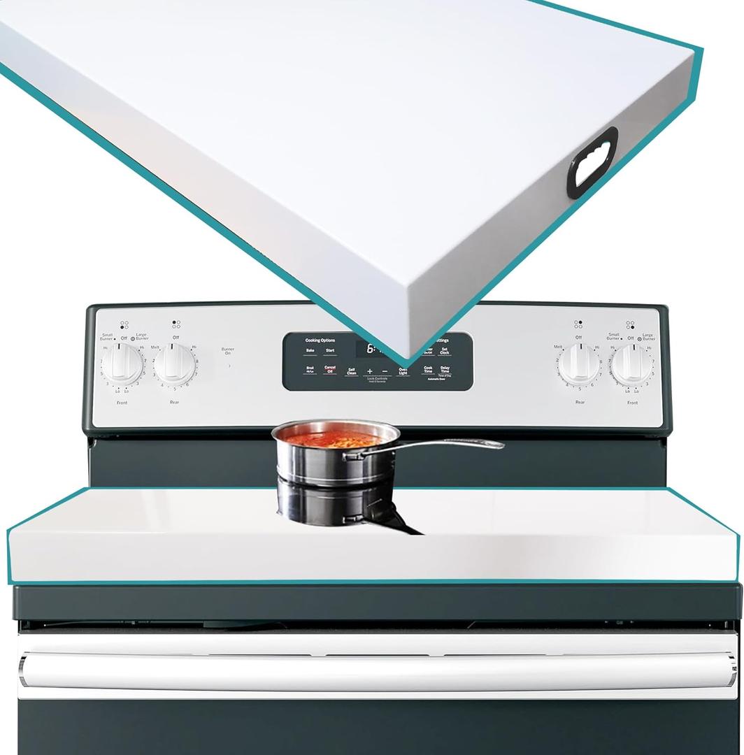 Stainless Steel Stove Top Cover Noodle Board for Burner Stovetop Cooktop, Kitchen Organizer Expanding Kitchen Space, Easy to Clean, Large Size 29.5 x 21.2 x 3 Inches, White