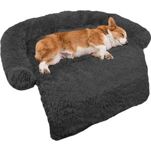Calming Dog Bed Fluffy Plush Dog Mat for Furniture Protector with Removable Washable Cover for Large Medium Small Dogs and Cats (Medium(41x37x6), Dark Grey)