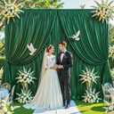Hunter Green Satin Backdrop Curtains 2 Panels - Glitter Photo Drapes for Baby Shower, 10x10FT Shimmer Back Drop Cloth, Wrinkle Free for Birthday Party Prom Wedding Reception Stage