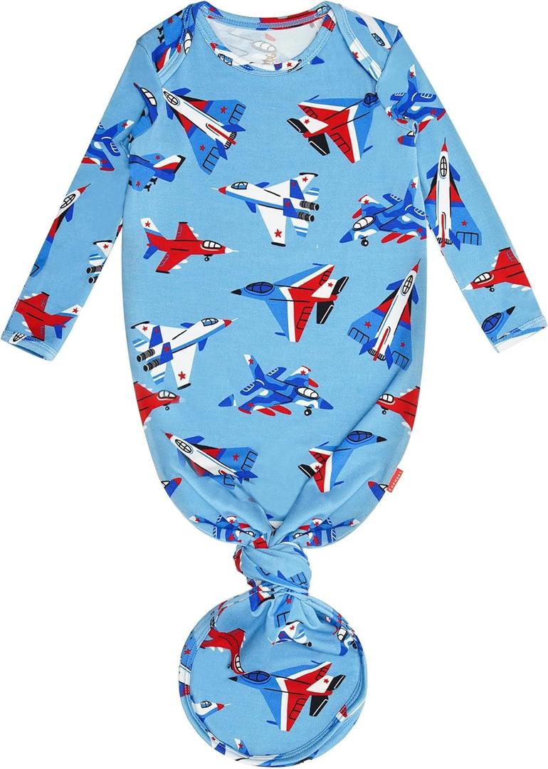 Newborn Baby Bamboo Viscose Knotted Gown Long Sleeve with Mitten Cuffs Sleeper Nightgown 0-3 Months (Aerial Alliance)