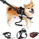 PartsBling Dog Car Harness, Dog Seat Belt Harness for Car, No Pull Adjustable Dog Harness with Seat Belt Attachment, Breathable Padded Vest with Handle for Walking, Training & Car Travel, M