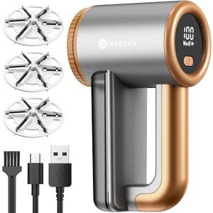 Rechargeable Fabric Shaver - Electric Lint Remover for Clothes & Couch - Adjustable 3-Speed, 6-Leaf Blade, LED Display, USB Charging - Depiller with Dual Protection (Nickel Gray/Copper)