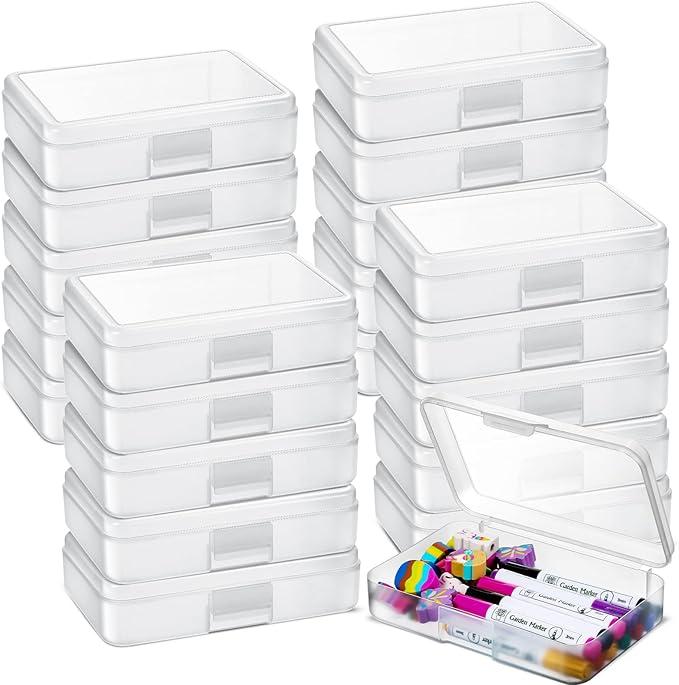 Zhehao 20 Pack 8''x5.5''x2'' Large Clear Pencil Boxes for School Bulk Plastic Pencil Case with Lid Stackable Crayon Storage Box Organizer for Kids School Supplies Classroom Stationery(White)