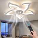 26" Geometric Ceiling Fan with Light Remote Control, 6 Speeds 3 Colors, White Low Profile Flush Mount Ceiling Light for Kitchen Bedroom Living Room, White-26" Flower 1
