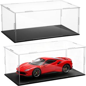 2 PCS Acrylic Model Car Display Case 1: 18 Scale Clear Display Boxes with Plastic Base Diecast Model Car Showcase & Storage Organizer for Vehicle Collectibles Memorabilia